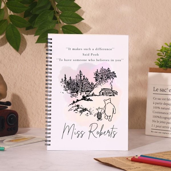 Personalized Winnie the Pooh Teacher Notebook, Thank You Gift
