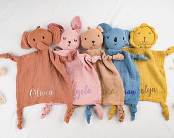 Personalized Baby Comforter: Embroidered Cotton Animal Lovey