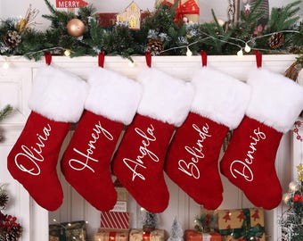 Personalized Red Velvet Christmas Stocking: Plush Custom Name, Holiday Decor