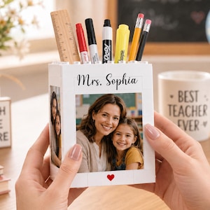 Portalápices personalizado con forma de ladrillo para profesores, organizador de escritorio con bloques, regalo con foto para profesores, regalo de agradecimiento para profesores, regalo para ayudarnos a crecer