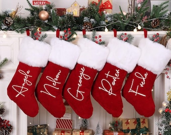 Personalized Red Velvet Christmas Stocking, Plush Holiday Decor