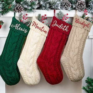 Personalized Knit Christmas Stocking: Embroidered Family Holiday Decor