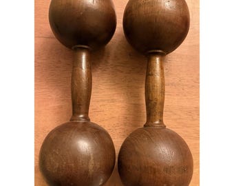 antique wooden dumbbell exercise/ decor folk art Set Of 2