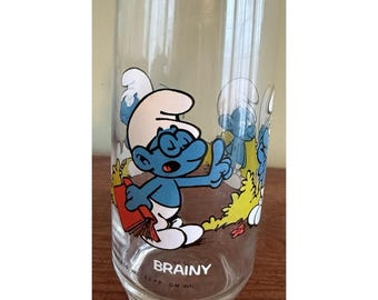 Vintage Brainy Smurf Glass 1982 Wallace Berrie & Co. PEYO Collector's Old Stock