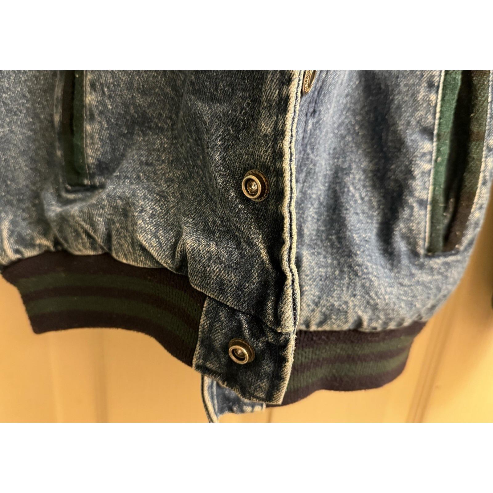 GAP Vintage 90s Denim Varsity Bomber Jacket Wool Blend Sleeves 