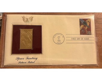 Francobollo statunitense in oro 22 carati "repliche dorate" fdc 1993 SPACE FANTASY saturn patrol 29c