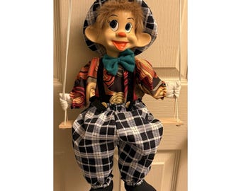 Collezione Monarch d'epoca, marionetta da clown appesa, pagliaccio in porcellana
