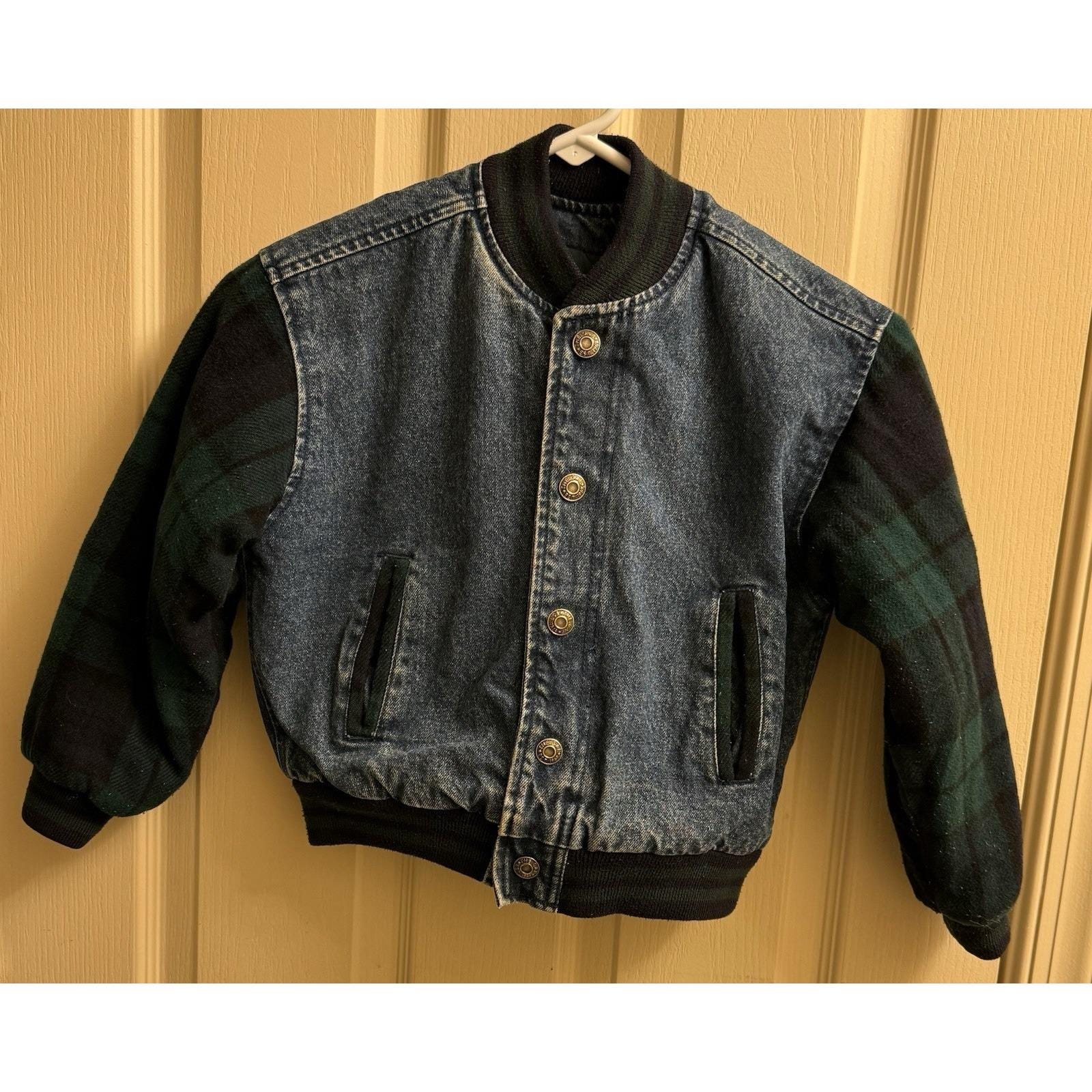 GAP Vintage 90s Denim Varsity Bomber Jacket Wool Blend Sleeves