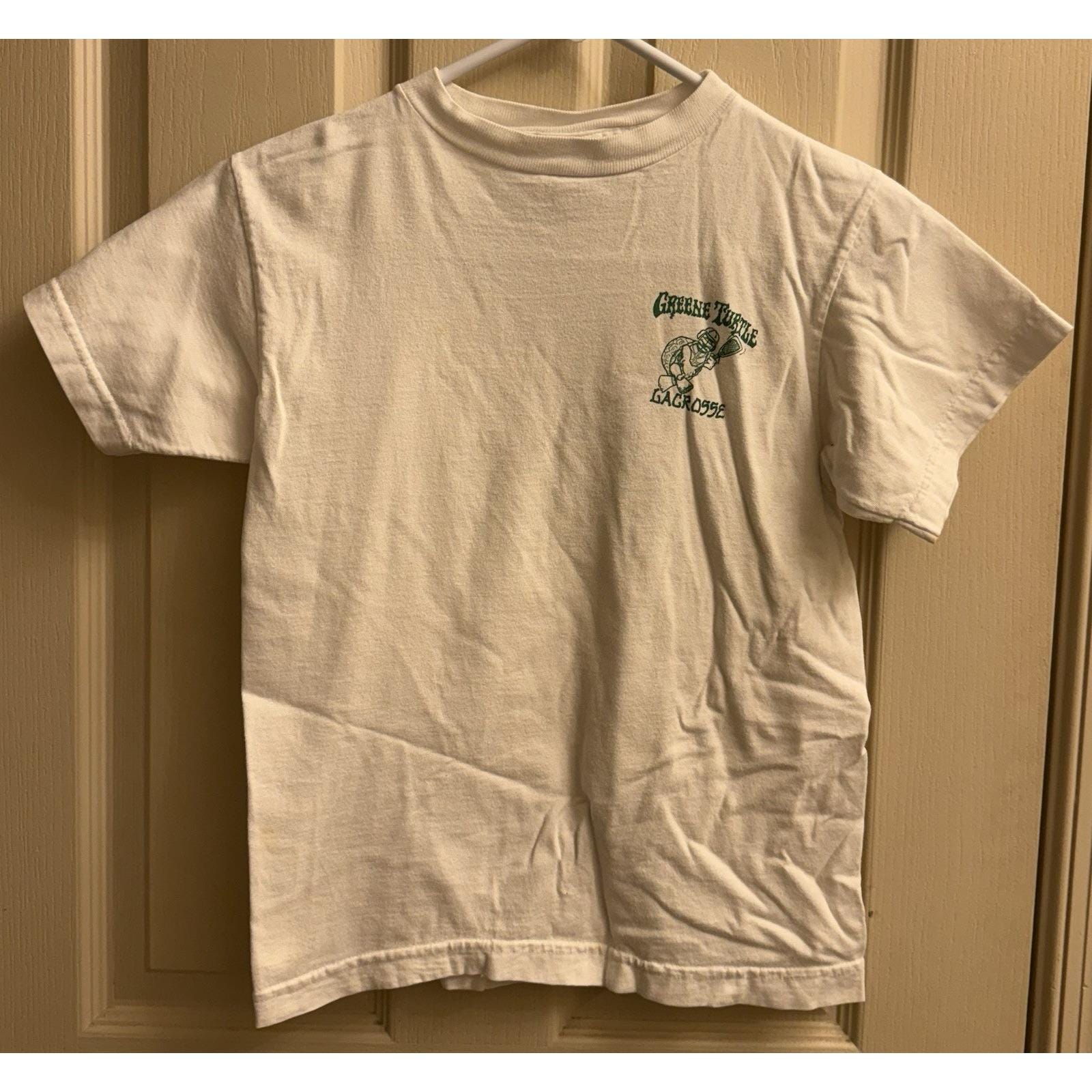 Vintage 90s Green Turtle Lacrosse T Shirt Kids Medium White Rare 
