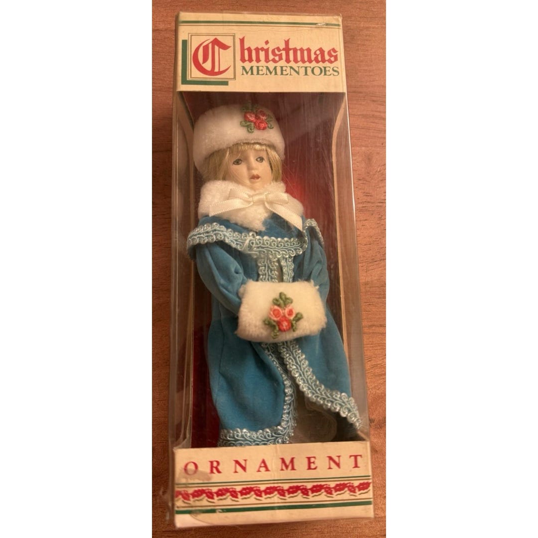 Vtg 1960s WINTER DOLL CHRISTMAS Ornament Faux Fur Velvet Soutache