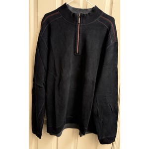 Tommy Bahama Maglione da uomo con mezza zip reversibile nero/grigio 2xL EUC immagine 1