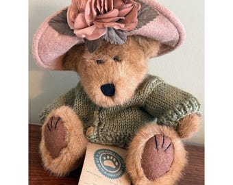 Boyds Bears Mrs. Trumbull 11" gepensioneerde lichtbruine hoed groene trui 91833