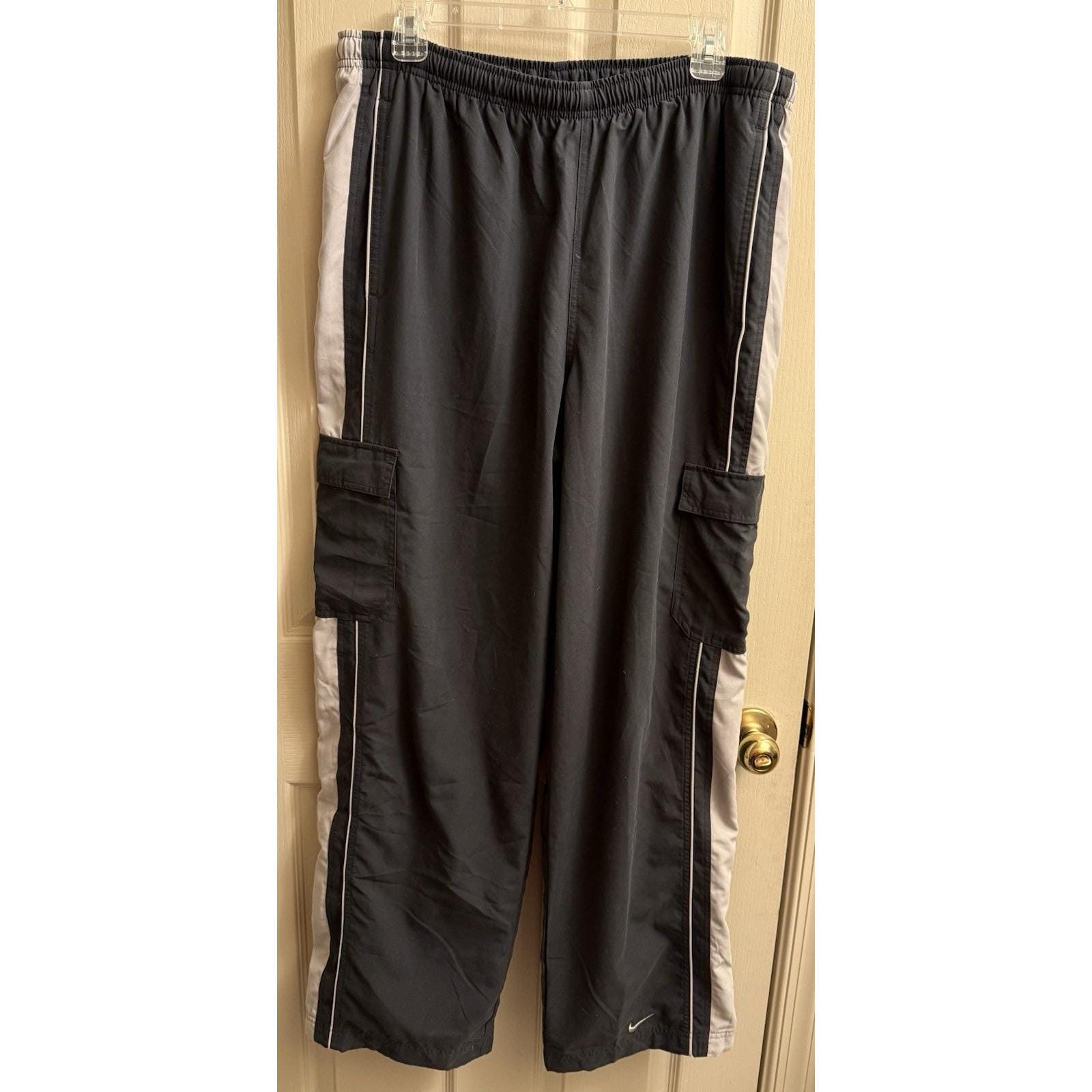 Vintage Nike Track Pants Mens XL Gray Cargo Wide Leg Baggy Y2K