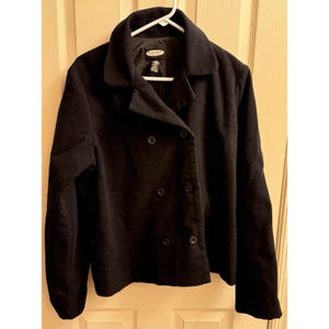 Vintage Old Navy Wool/Polyester Pea Coat With Anchor Buttons BLACK Size XL