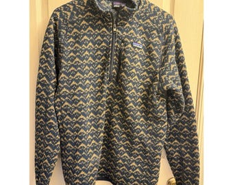 Patagonia Better Sweater 1/4 Zip Fleece MPNA Blå Tan 25523 Herr Medium EUC