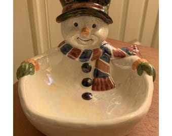 Bol/jarra/platillo de cristal vintage con forma de muñeco de nieve navideño de 15 cm (6 pulgadas)