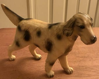 Vintage Plastic Irish Setter Dog Black and White 8" Long  1960s