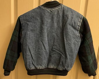 GAP Vintage 90s Denim Varsity Bomber Jacket Wool Blend Sleeves