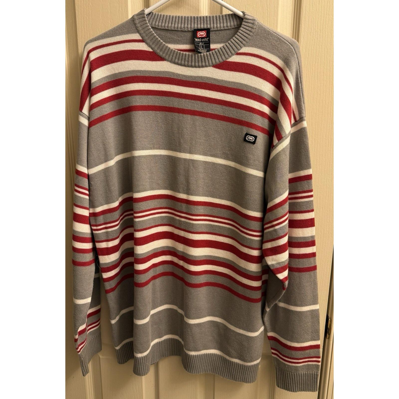 Vintage Y2K Ecko Unlimited Knit Sweater Men Large Grey Red White 