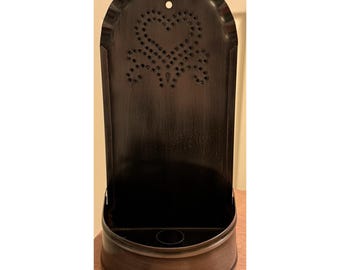Punched Metal Wall or Table Sconce for Taper Candle Heart Design 9.75" Colonial