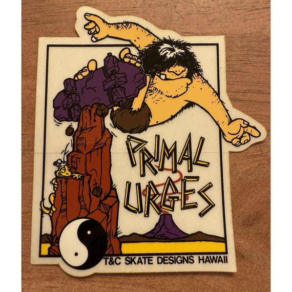Vtg 1980s Town & Country Skate Designs Skateboard Sticker Primal