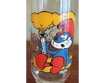 Vintage 1982 Peyo Smurf Drinking Glass Papa Smurf Experiment EUC