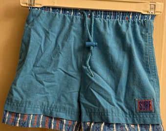 Vintage 90s Surf Shorts Beach Surf  Kids 4T Blue RARE