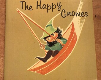 Libro vintage Golden Press "The Happy Gnomes" di Maggy e Larissa, edizione tascabile del 1963, raro.