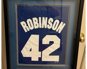 Jackie Robinson Framed Shadow Box Majestic Brooklyn Dodgers Blue Shirt  MLB