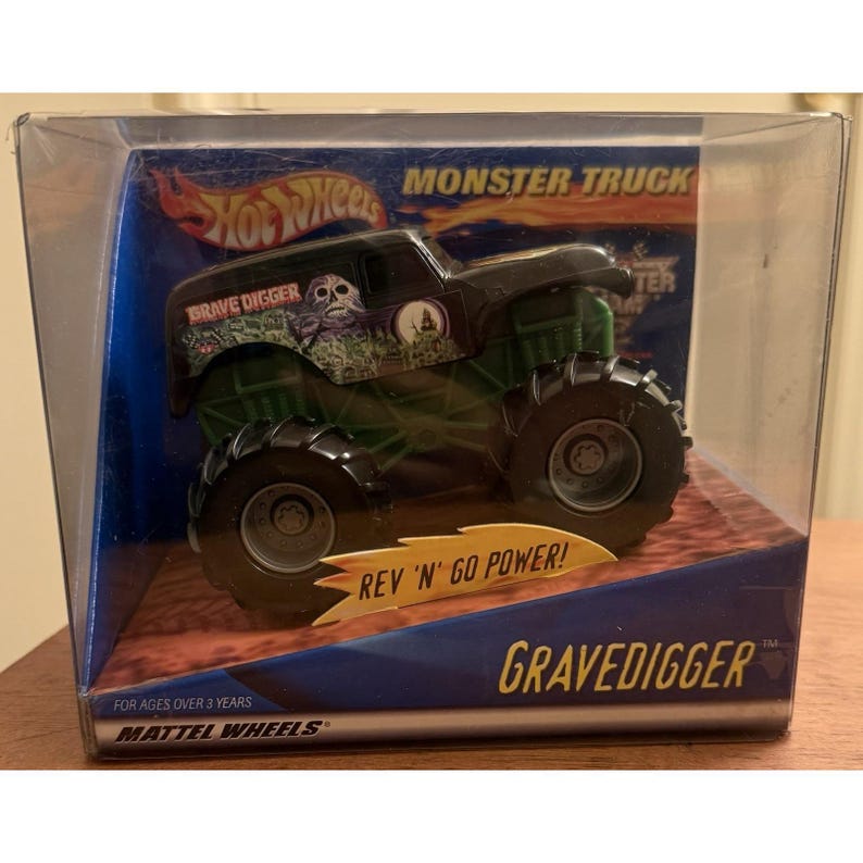 Hot Wheels Monster Jam Gravedigger Rev N Go Truck: 2000 Mattel, 1/43 Scale image 1