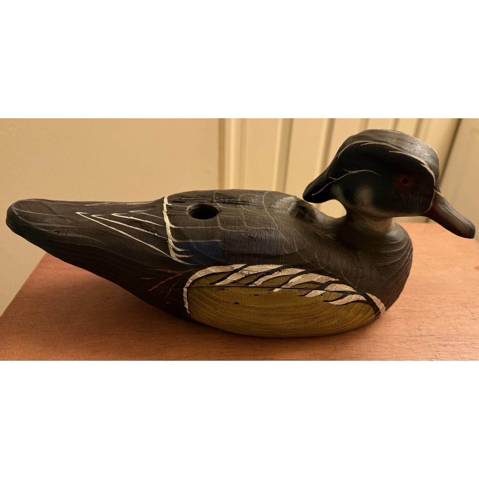 Michael and SUSAN VEASEY Hand Painted Woodduck Decoy Signed Glass