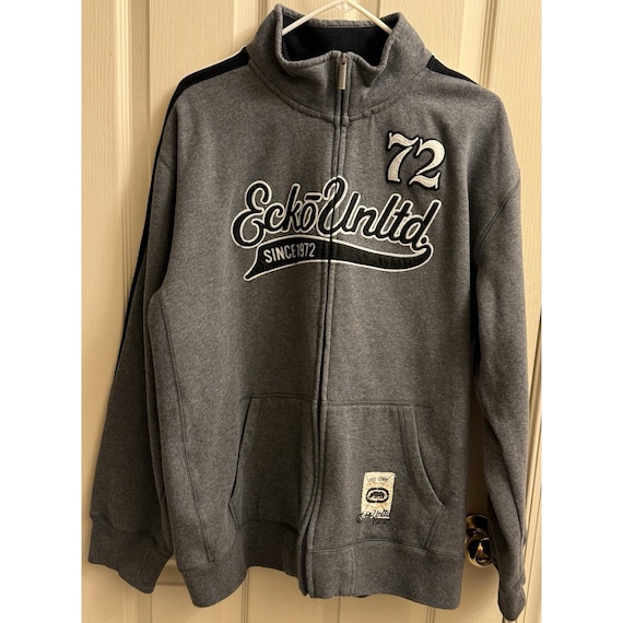 Vintage Y2K Ecko Unltd 72 Men's Zip up Sweatshirt Size XL Gray