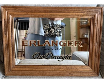 Specchio da birreria vintage Erlanger alla spina del 1980, classico dal 1893, per la tana dell'uomo.
