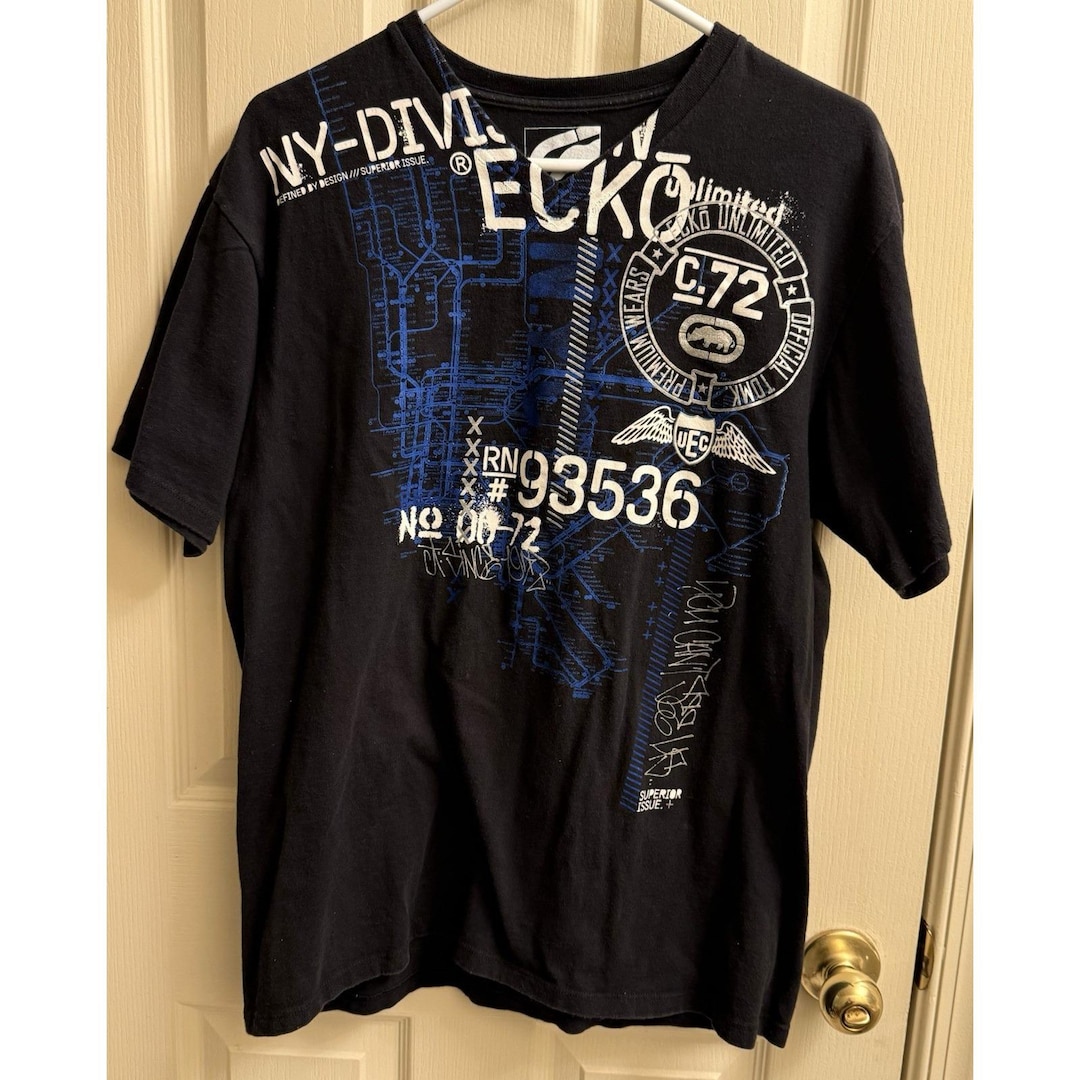 Y2K Ecko Unltd V Neck T-shirt Size Large Black New York - Etsy