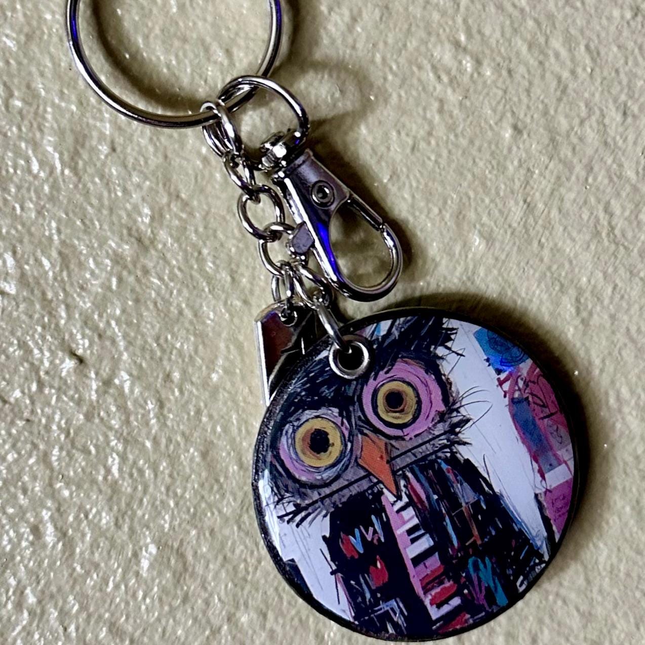 Wood Keychain-Abstract Owl