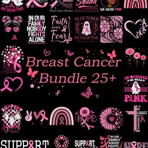 Breast Cancer Awareness Bundle 25+ Pink Ribbon Sublimation PNG Digital Download-Clipart Designs for Shirts Mugs Tumbler Cricut DIY