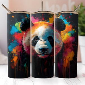 Panda and colourful paint,Arty gallery style Design, 20 oz Skinny Tumbler Sublimation Design,Tumbler Wrap, PNG Digital Download