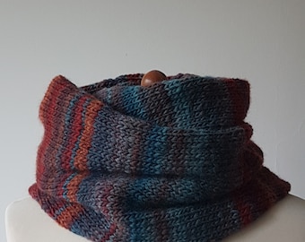 Neck warmer with a twist, a large turtleneck wrap , knitted cowl