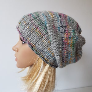 OOAK Knitted Slouchy Hat, Sparkly Beanie, Multicolor Hat for Winter zdjęcie 6