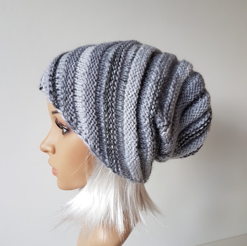 Knitted Slouchy Hat, Beanie Hat image 3