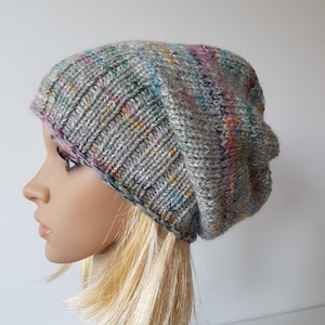 OOAK Knitted Slouchy Hat, Sparkly Beanie, Multicolor Hat for Winter zdjęcie 1