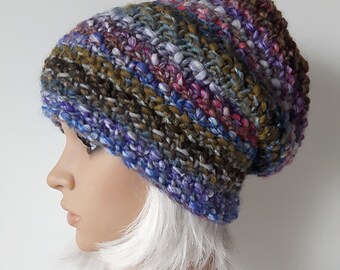 Knitted Slouchy Hat, Beanie Hat, Multicolor Hat, Winter Hat