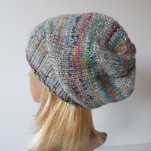 OOAK Knitted Slouchy Hat, Sparkly Beanie, Multicolor Hat for Winter zdjęcie 2