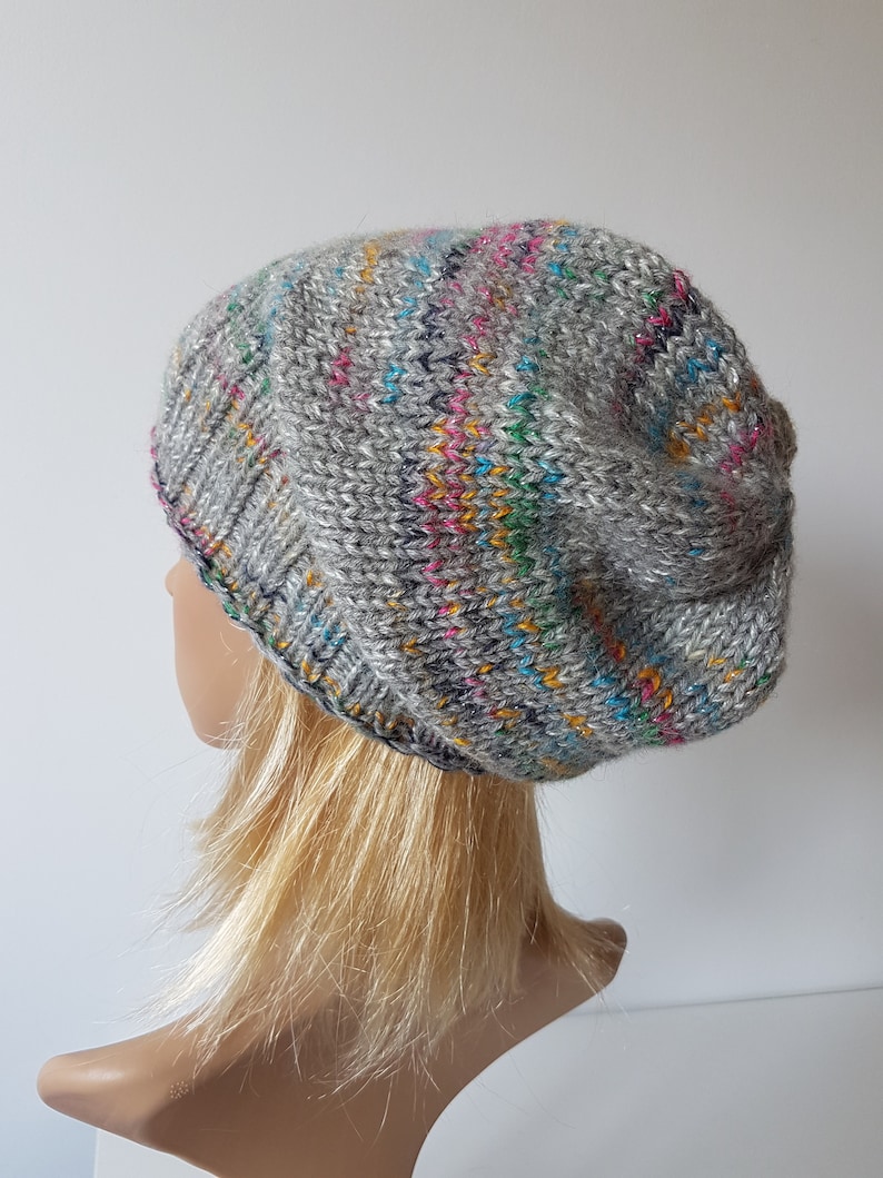 OOAK Knitted Slouchy Hat, Sparkly Beanie, Multicolor Hat for Winter zdjęcie 2