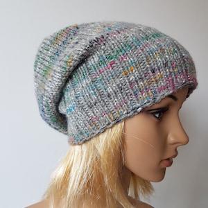 OOAK Knitted Slouchy Hat, Sparkly Beanie, Multicolor Hat for Winter zdjęcie 5