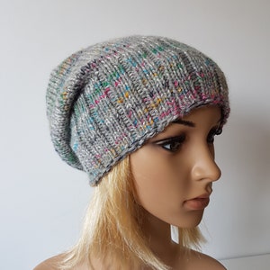 OOAK Knitted Slouchy Hat, Sparkly Beanie, Multicolor Hat for Winter zdjęcie 4