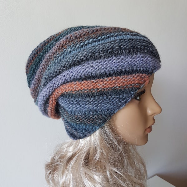 Knitted Snail Hat, Slouchy Wool Beanie, Winter Hat for woman, Boho wolly Hat