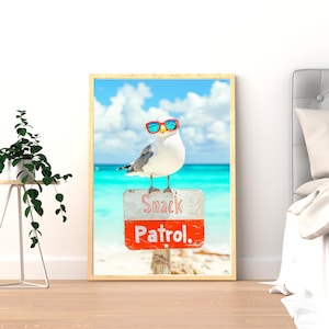 Impresión divertida de gaviota, lindo póster de playa, arte de pared oceánico, decoración costera de moda, impresión de papas fritas, linda decoración de casa de playa, descarga digital