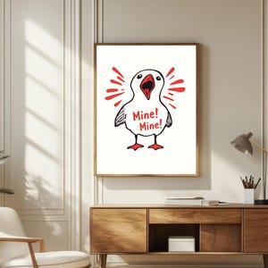 Impresión de gaviota de moda, lindo póster de playa, arte de pared oceánico, decoración costera de moda, impresión de papas fritas, linda decoración de casa de playa, descarga digital
