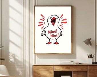Trendy Seagull Print Cute Beach Poster Ocean Wall Art Trendy Coastal Decor French Fries Print Cute Beach House Decor Digital Download